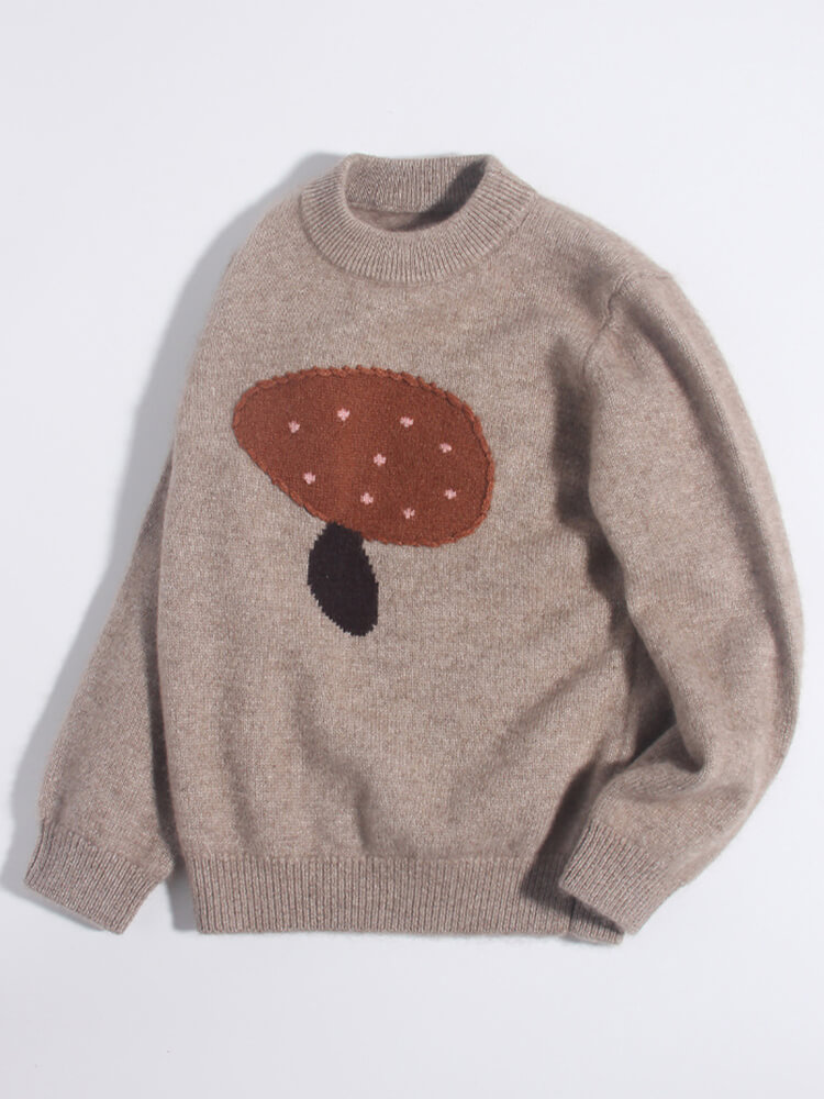 (image for) Kids Cozy Brown Mushroom Knit Cashmere Pullover Sweater